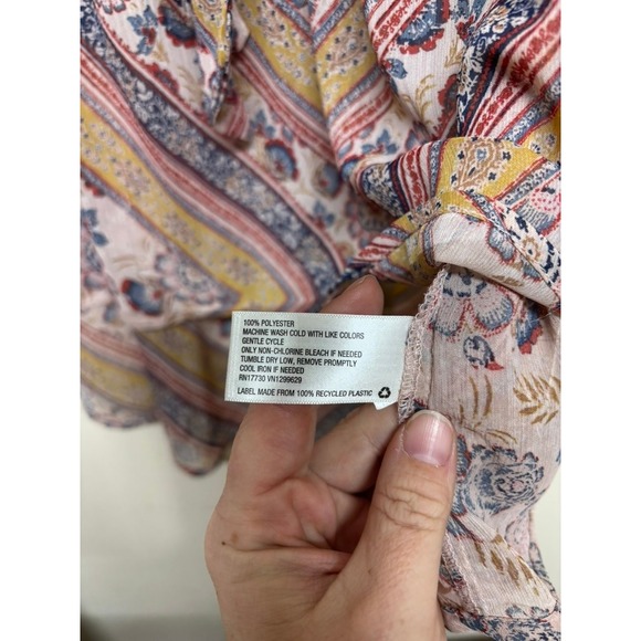 Knox Rose Boho Floral Blouse XS Sheer Long Sleeve V Neck Peplum Top Hippie - Picture 5 of 6